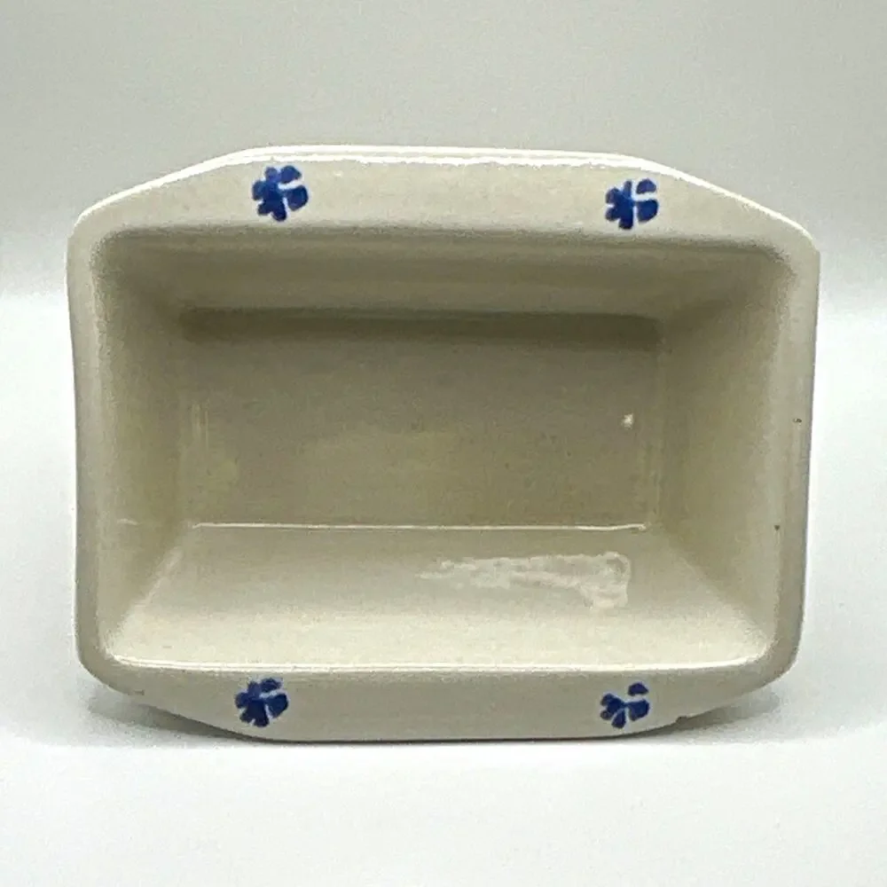 Vintage White Blue Floral Butter Dish